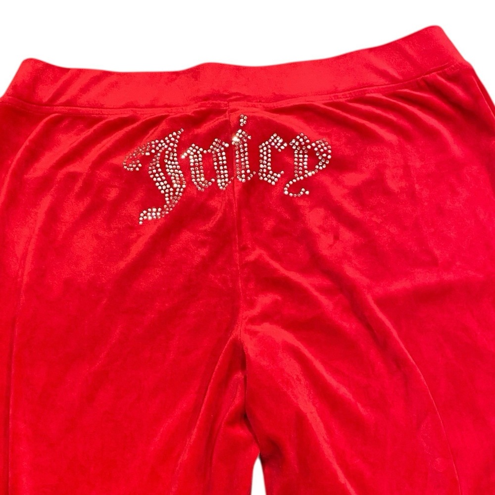 Juicy Couture Velour‎ Red LARGE Rhinestone Spell-out Sweatpants Flare Leg Y2k - Picture 3 of 9